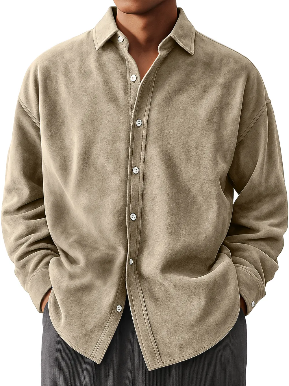Suede Feel Long Sleeve Shirt