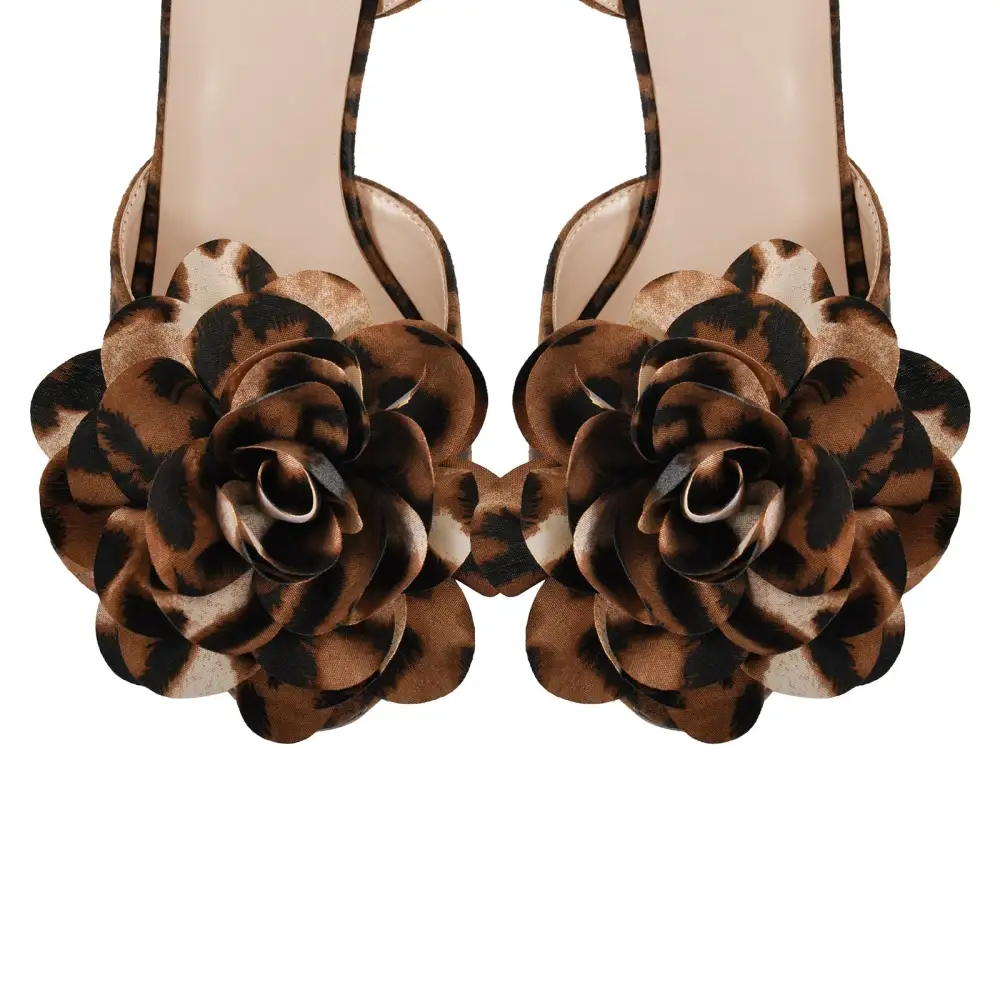 Leopard Platform Flower Ankle Strap Sandals