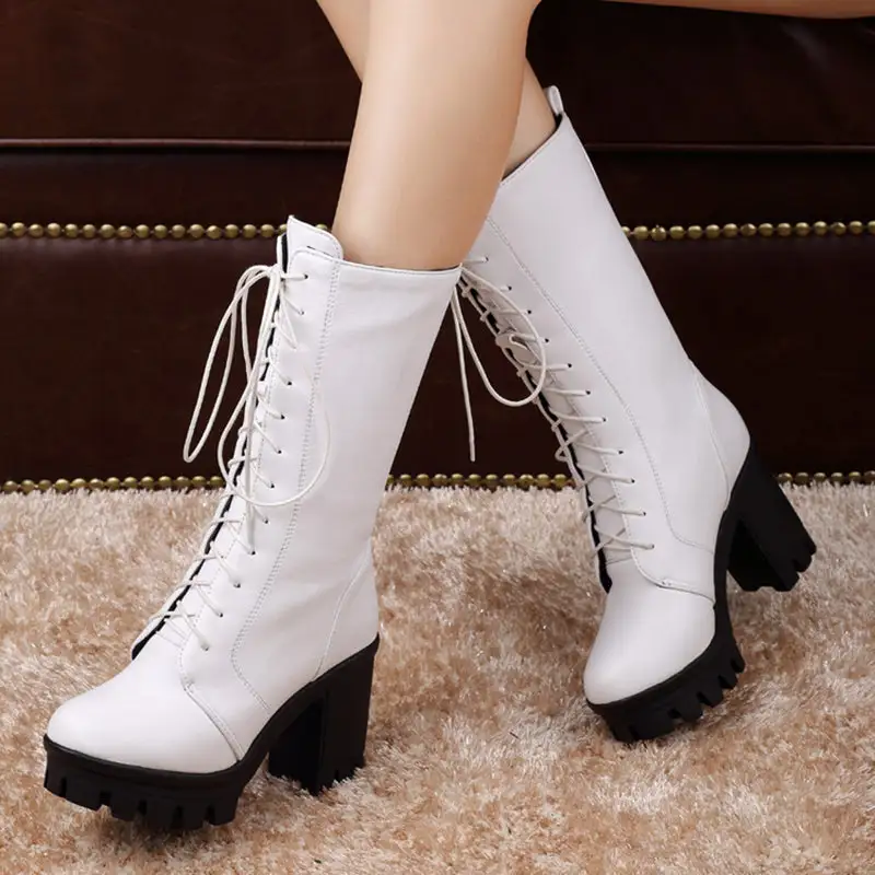 Chunky-Heel Mid-Calf Combat Boots