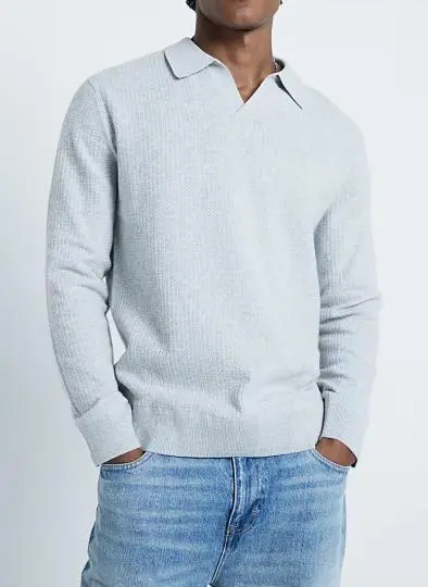 Men's Grey Slim Fit Trendy Textured Polo Shirt