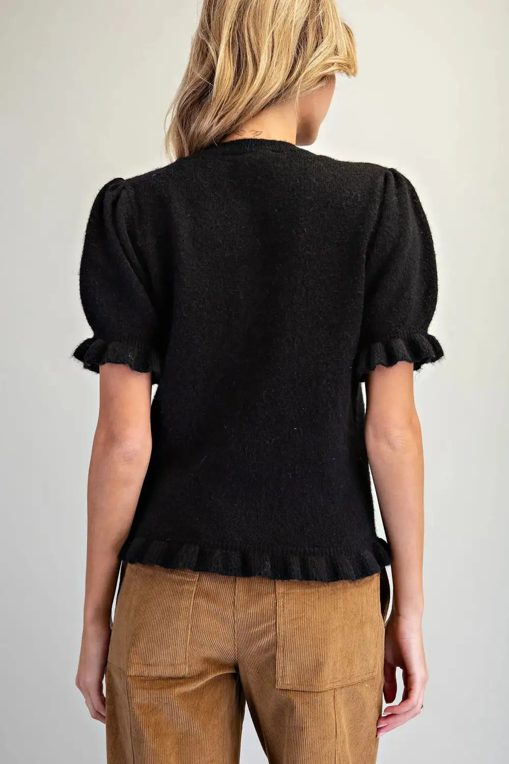 Puff Shoulder Ruffle Cardigan