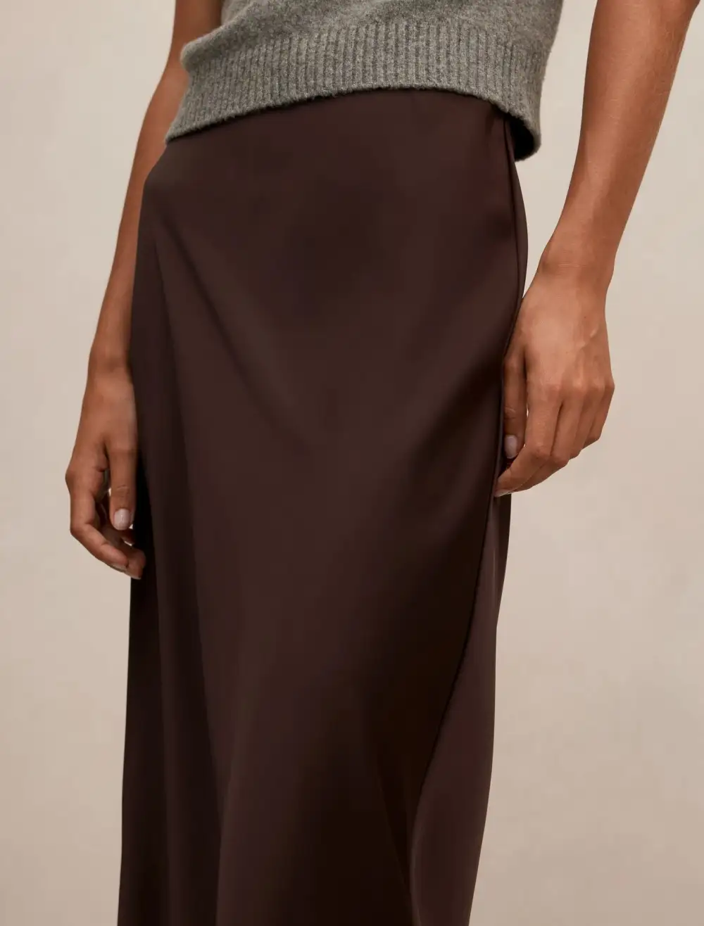 Brown Tailored Midi Pencil Skirt