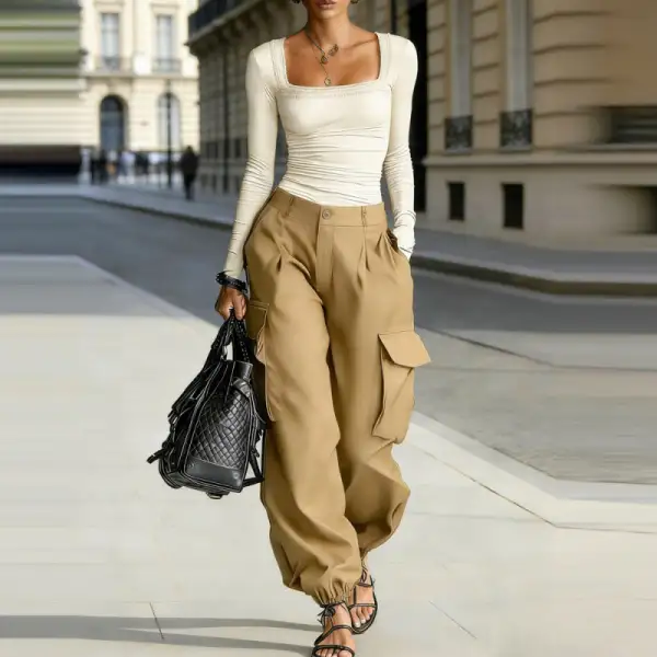 Women's High Waist Tapered Loose Fit Pocket Cargo Pants