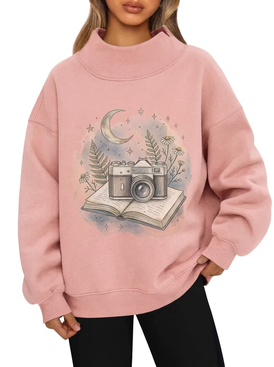 Women's Photography Book Moon Floral Graphic Sweatshirt