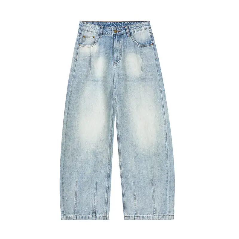 Barrel Leg Pleated Denim Jeans