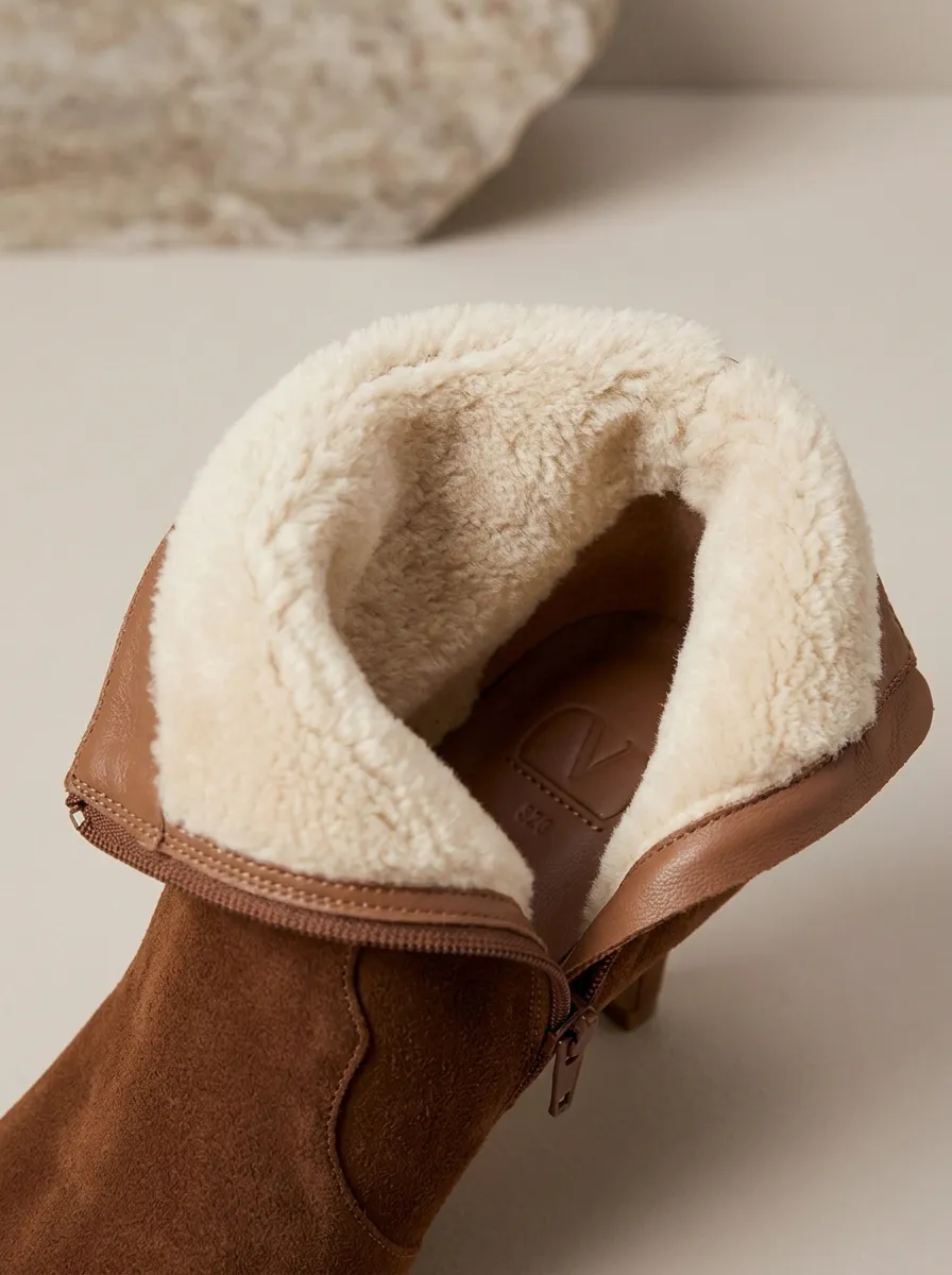 Buckle-Detail Suede-Look Women's Peep-Toe Ankle Boots