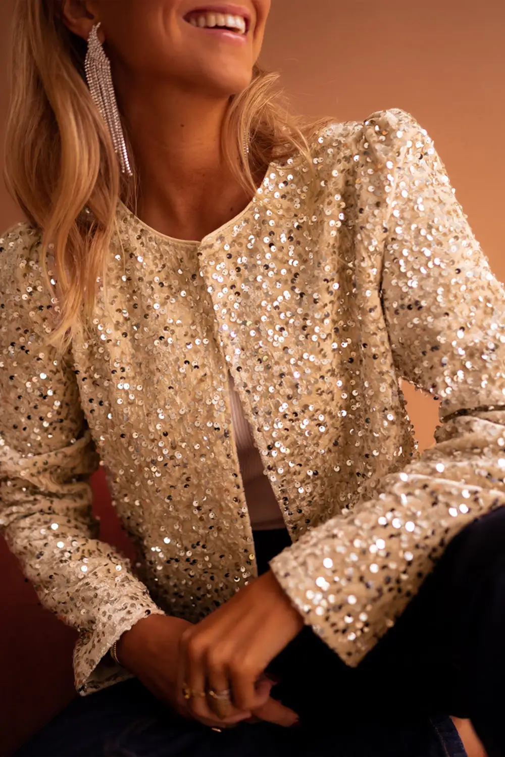 Fleece Sequined Cropped Jacket