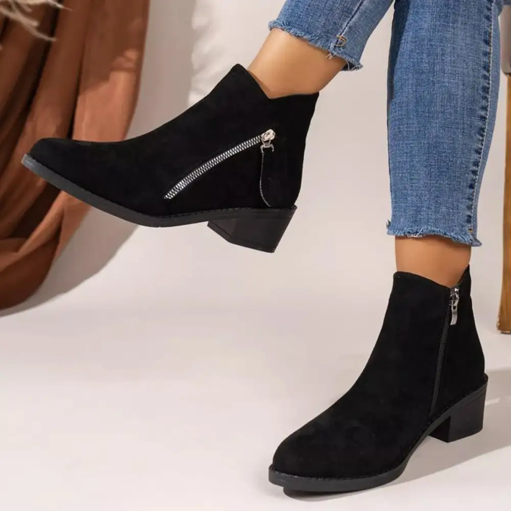 Sleek Pointed Toe Block Heel Boots