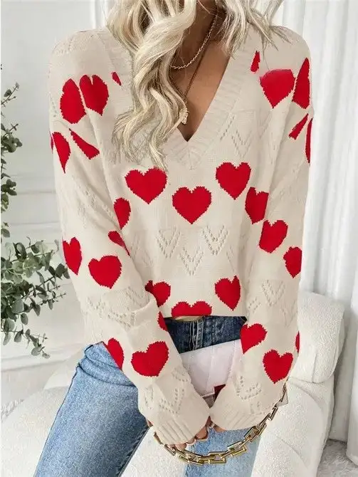 Layered Knit V Neck Sweater