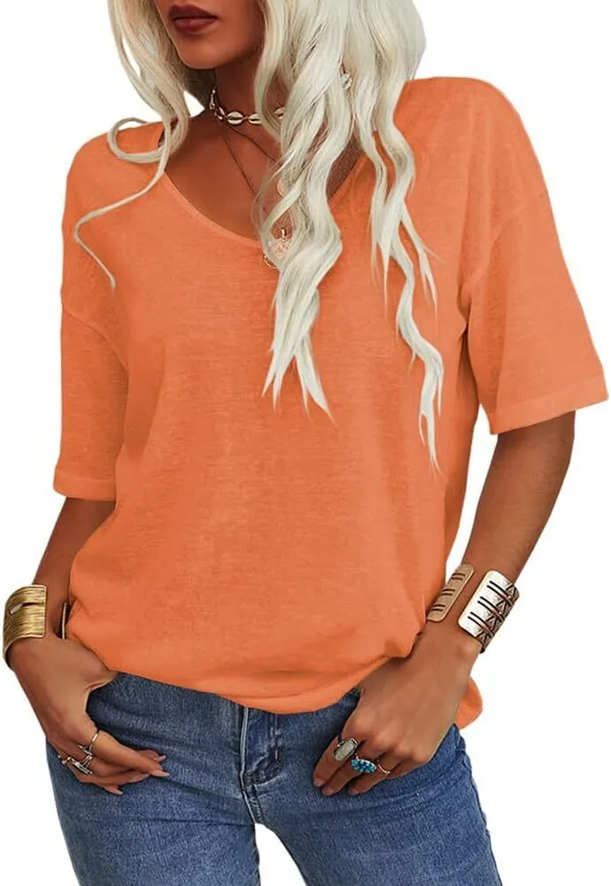 Women's Summer Casual Half Sleeve V-Neck T-Shirt Basic Top