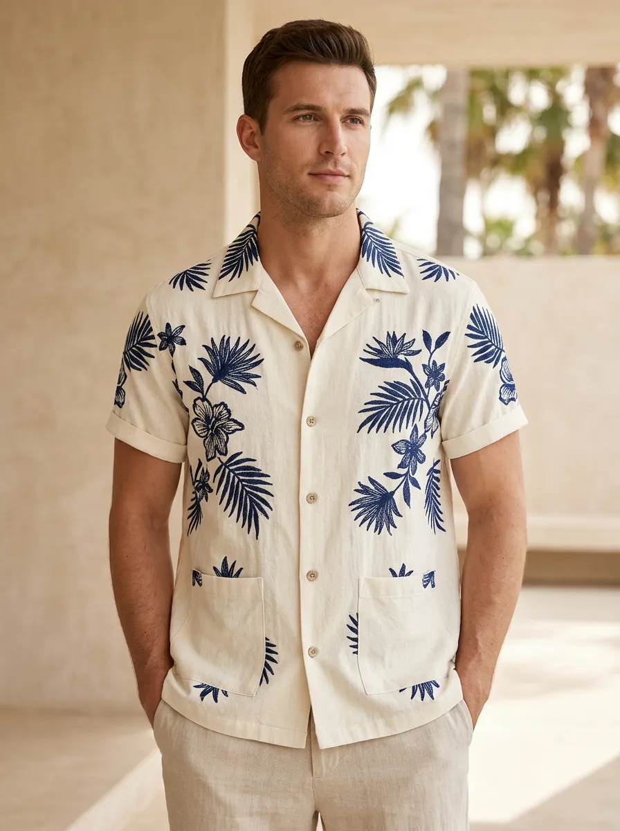 Men's Resort Inspired Floral Printed Short Sleeve Shirt