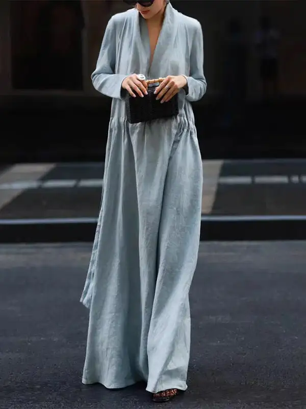 Sleeves Elasticity Long Neck Maxi Dress