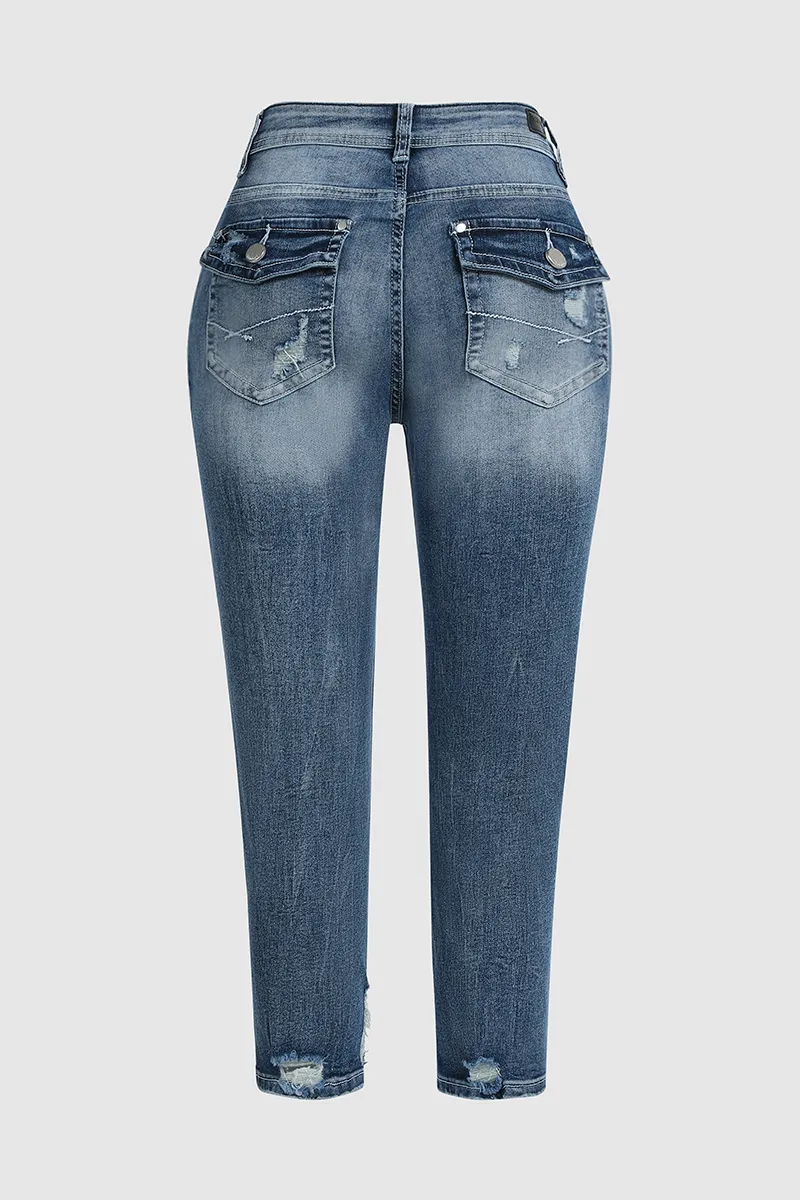 Washed Ripped Low Waist Crop Skinny Jeans