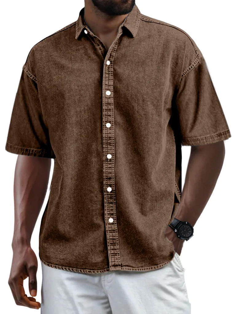 Short Sleeve Camp Collar Button Front Shirt