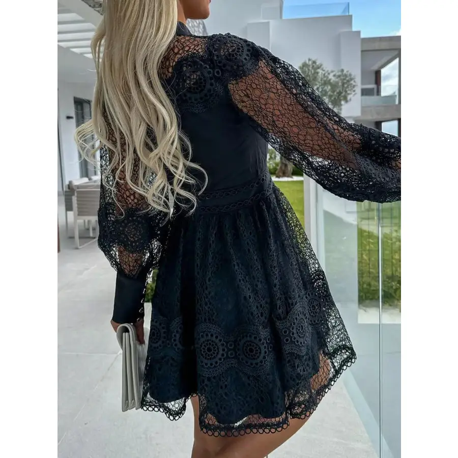 Soft Everyday Lace Lantern Sleeve Mini Dress