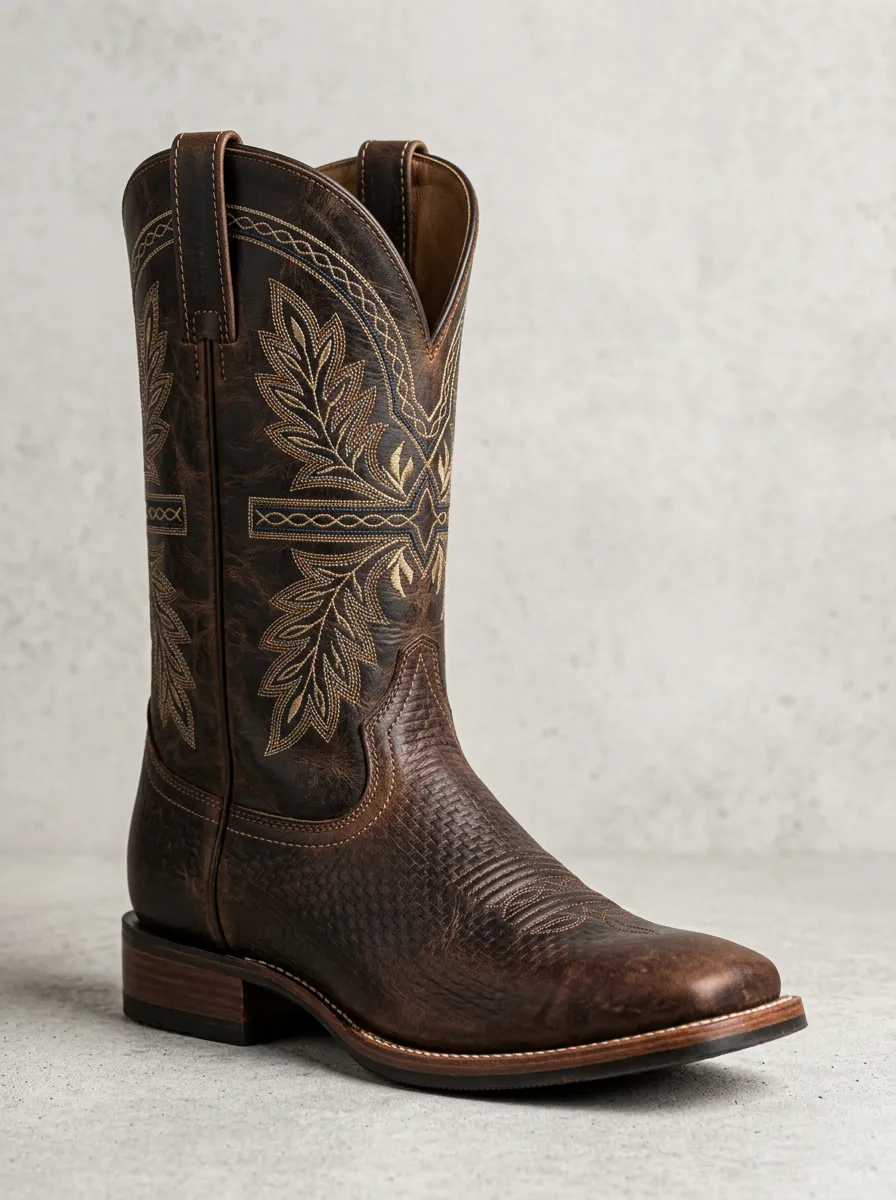 Timeless Embroidered Distressed Rustic-Look Western Boots