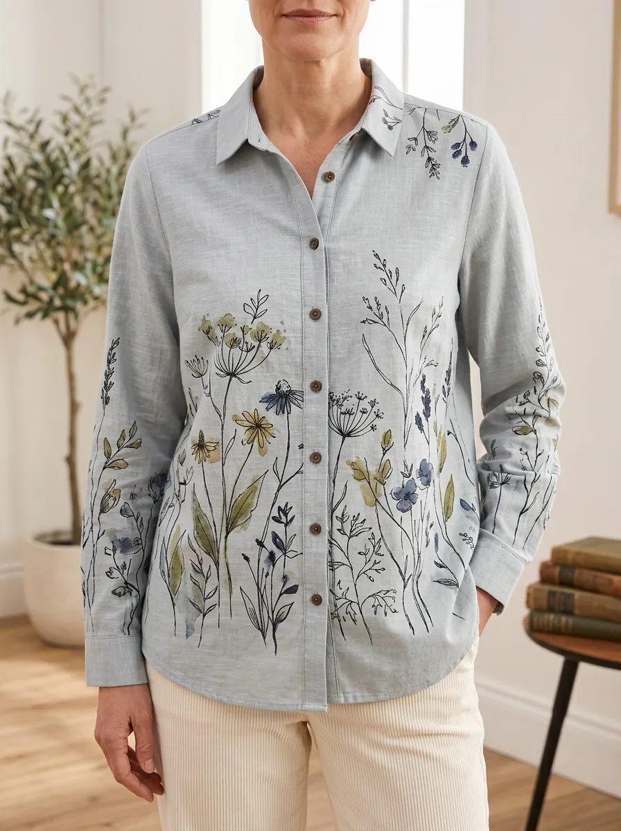 Women's Scenic Nature Lover Wildflower Botanical Shirt