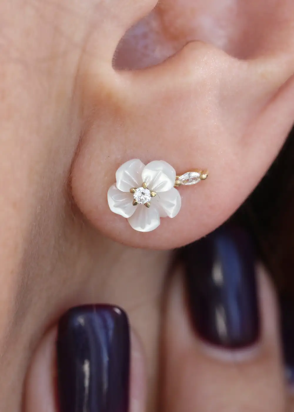 Pearl Flower Marqusie Diamond Stud Earrings