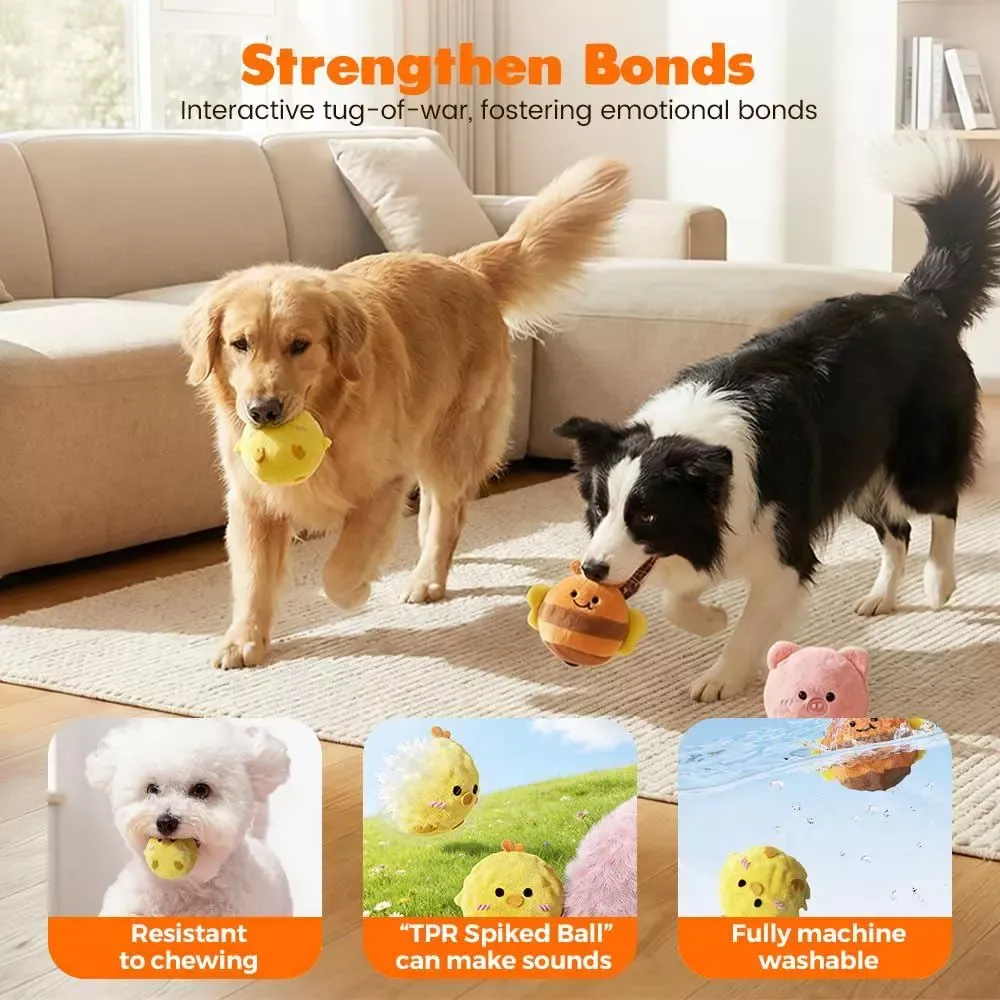 Dog Toy Small Plush Shape Cute Dog Bouncy Toy Ball Chewing Molar Sounding Ball Pet Toy