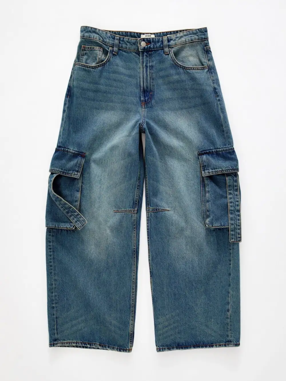 Vintage Wash Wide Leg Cargo Jeans