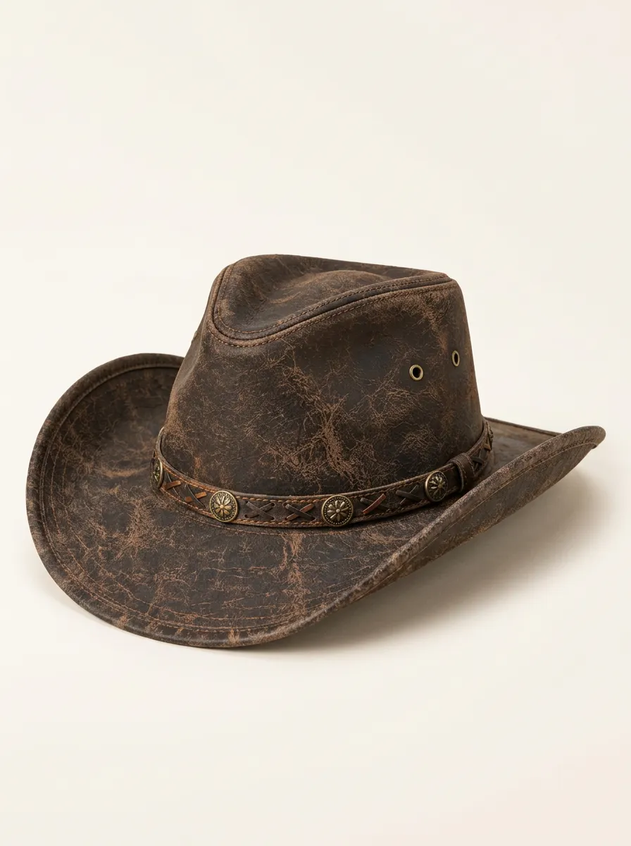 Western Hat Featuring Studded Trim and Leather Texture