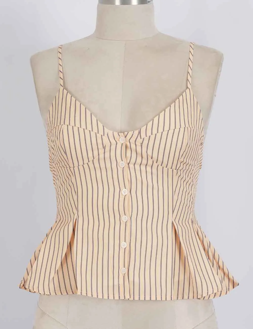 Chic Spaghetti Strap Button Front Peplum Cami Top