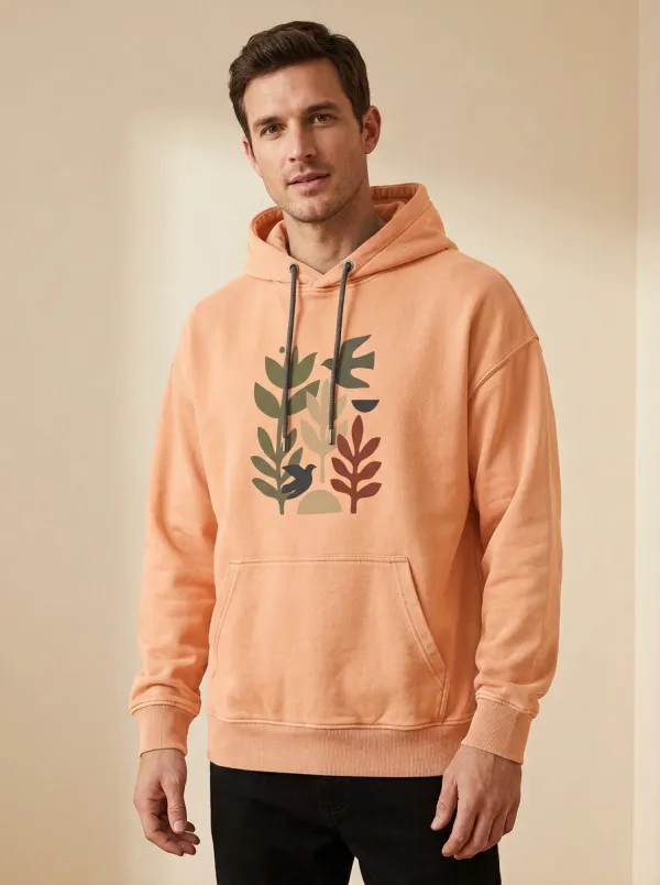Men's Nature Lover Abstract Botanical Bird Print Hoodie