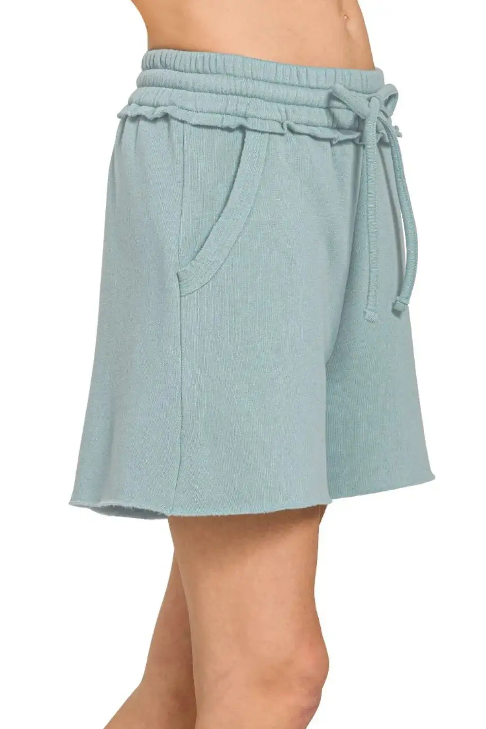 Fleece Raw Hem Draw String Shorts