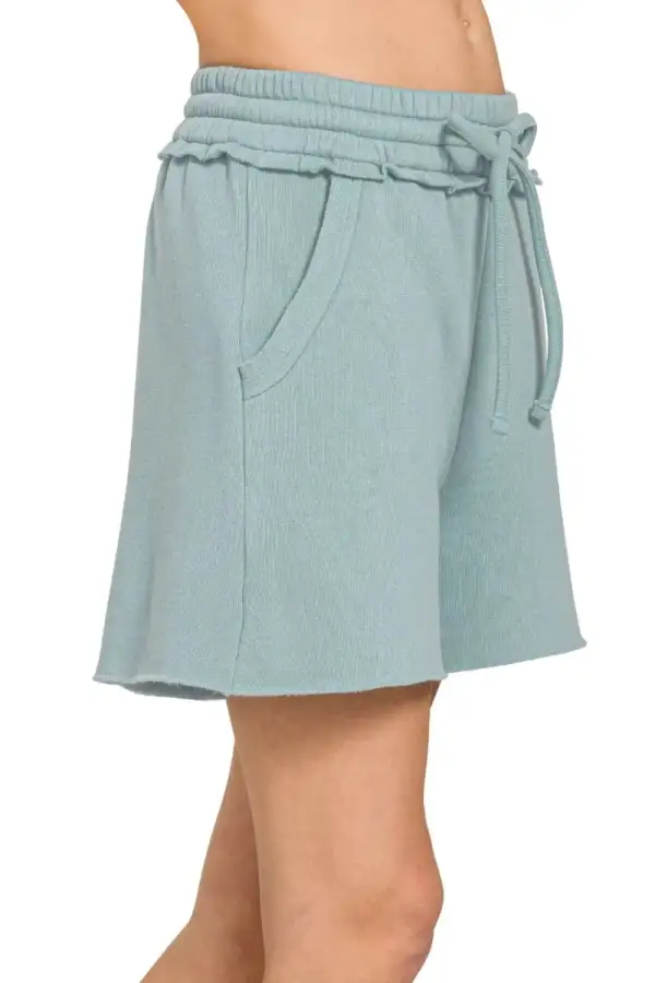 Fleece Raw Hem Draw String Shorts