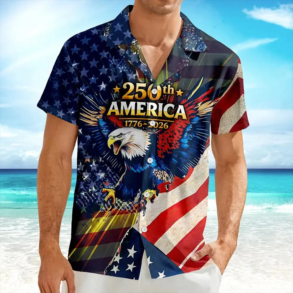 Men's Retro Hawaii Shirt Mixed Bundle 250 Years of Freedom 250th Anniversary Patriotic Shirt