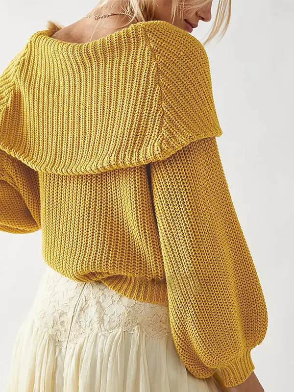Paneled Round Neck Long Sleeve Relaxed Fit Sweater
