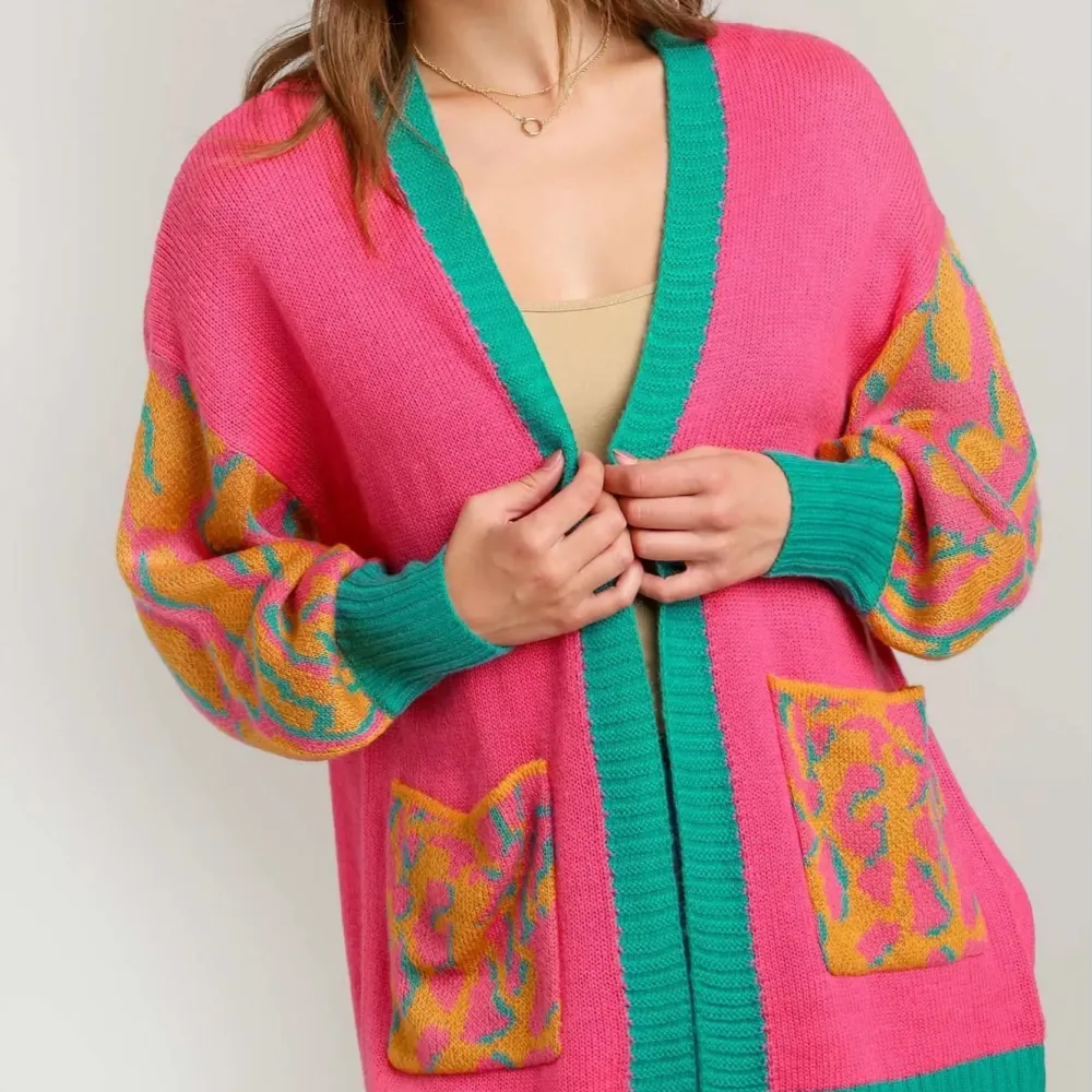 Open Front Ribbed Knit Cardigan