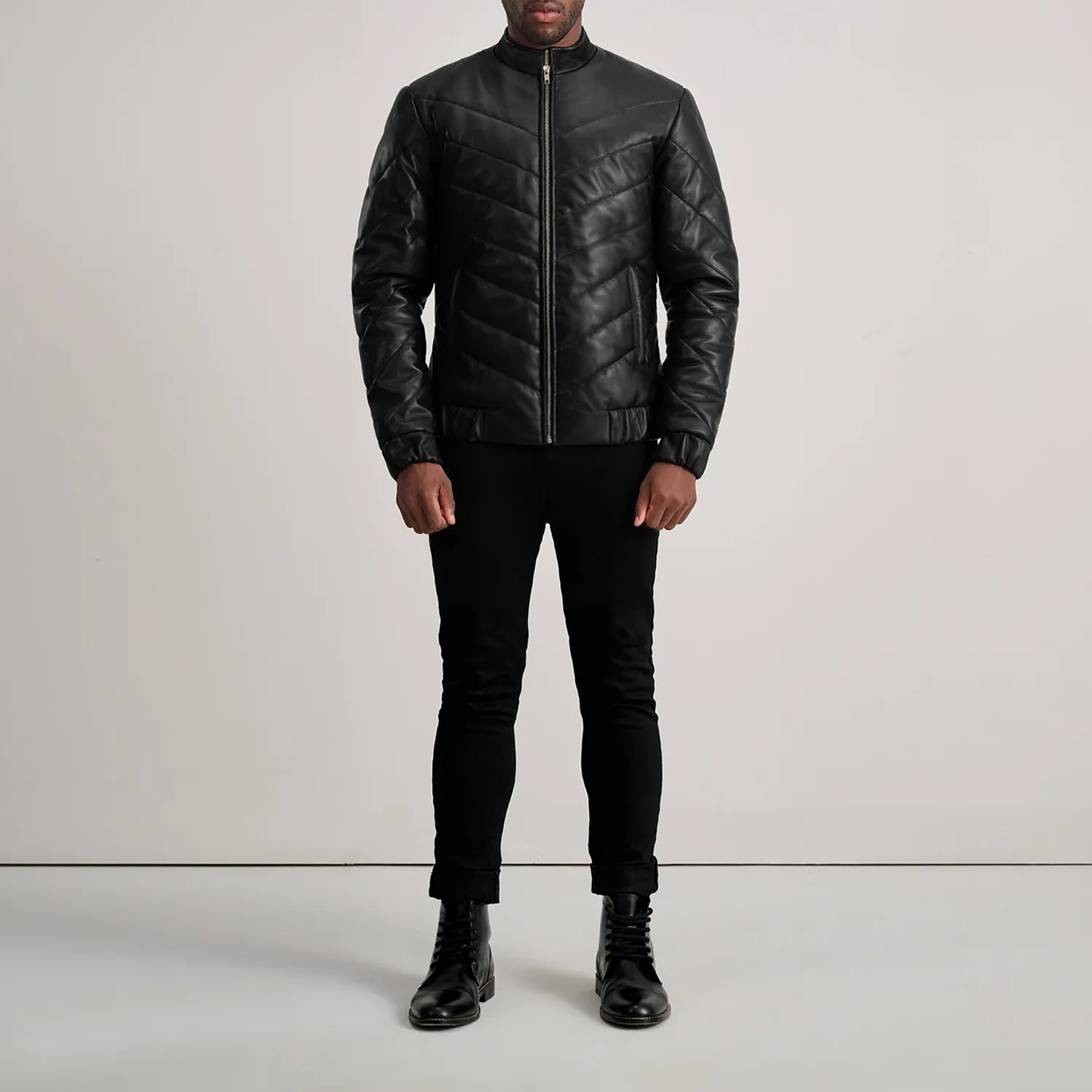 Men's Leather Puffer Jacket