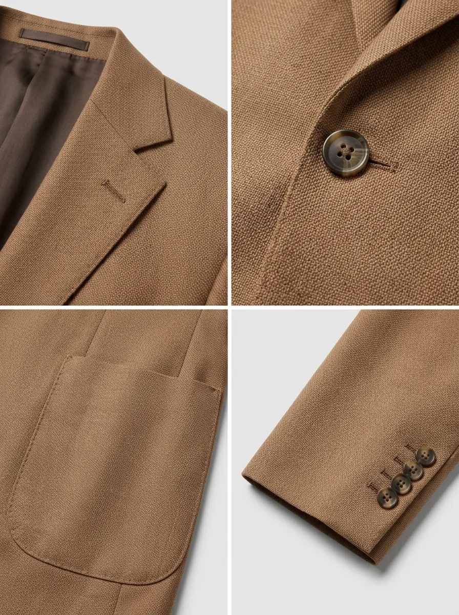 Men's Business Casual Tan Textured Two-Button Blazer Jacket
