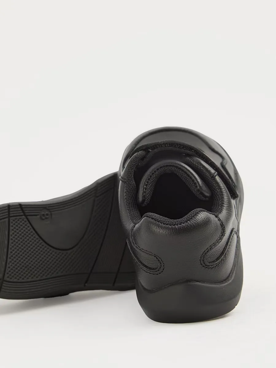 Black Leather Barefoot Strap Fasten School Shoes