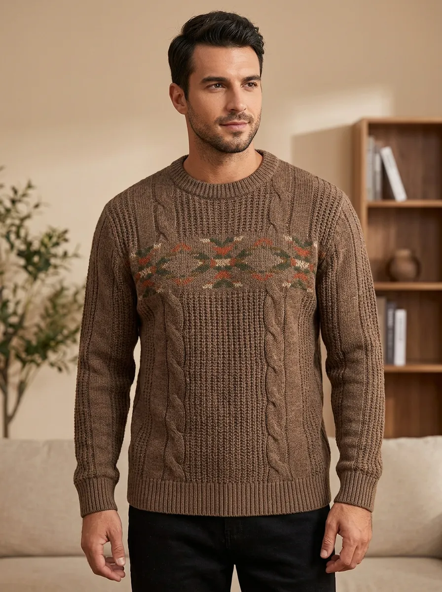 Men's Geometric Cable Knit Sweater
