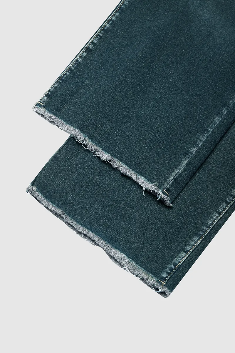 Tall Washed Raw Hem Mid Waist Wide Leg Jeans