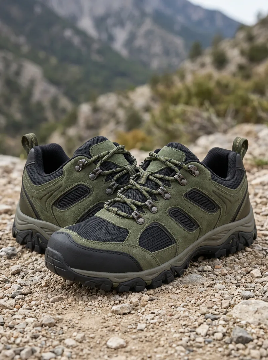 Women's Outdoor Hiking Olive Green Suede Mesh Trekking Shoes