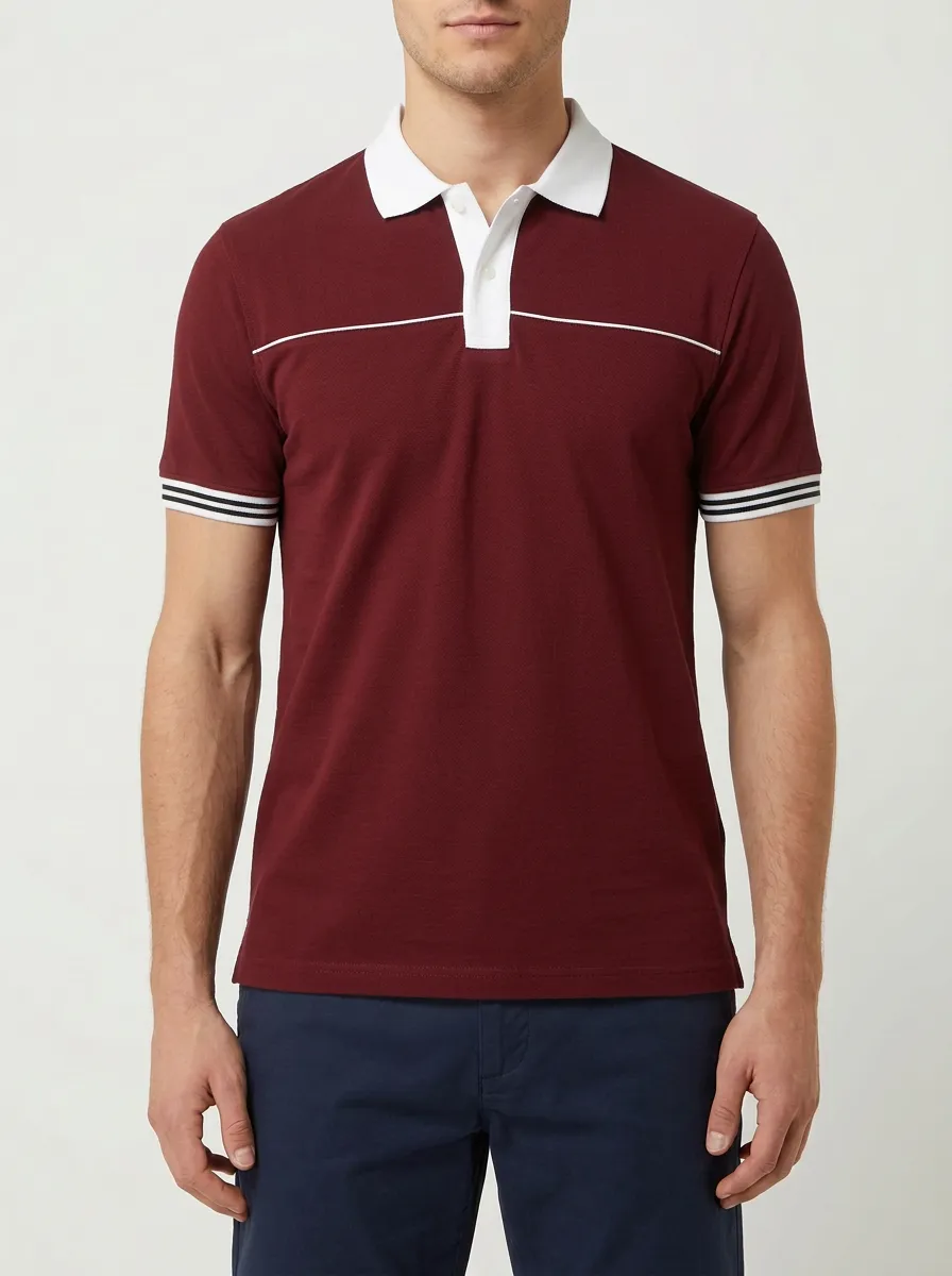 Men's Casual Grey Contrast Collar Striped Sleeve Polo Shirt