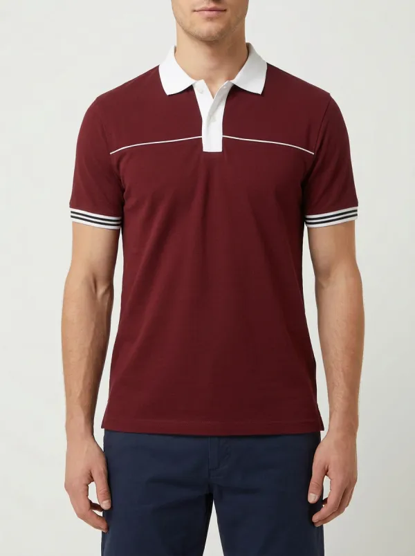 Men's Casual Grey Contrast Collar Striped Sleeve Polo Shirt