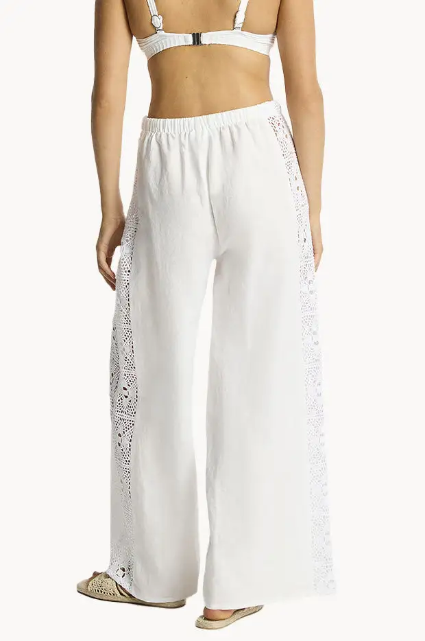Lace Panel Linen Beach Pants