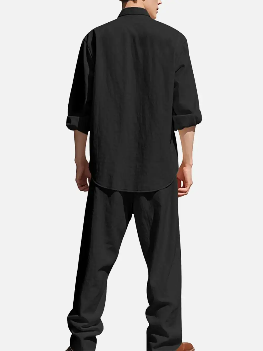 Linen Long Sleeve Elastic Waist Wide Leg Set Slow Living Linen Ensemble