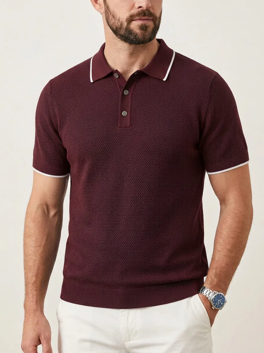 Men's Classic Weekend Textured Knit Polo Shirt