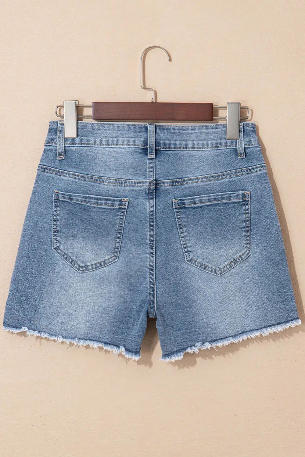 Pocketed Raw Hem Denim Shorts