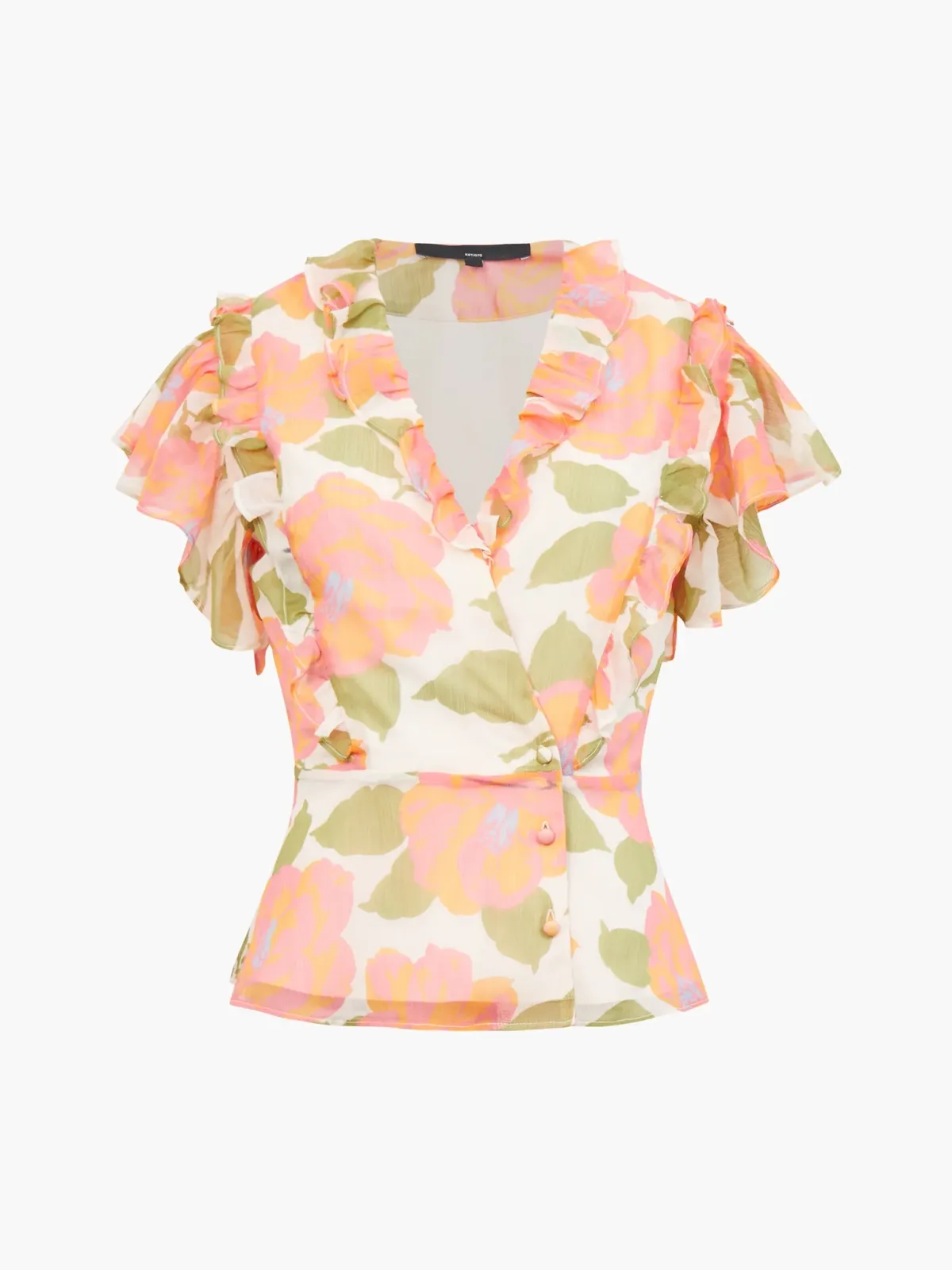 Breathable V-Neck Cropped Top With Ruffled Sleeves