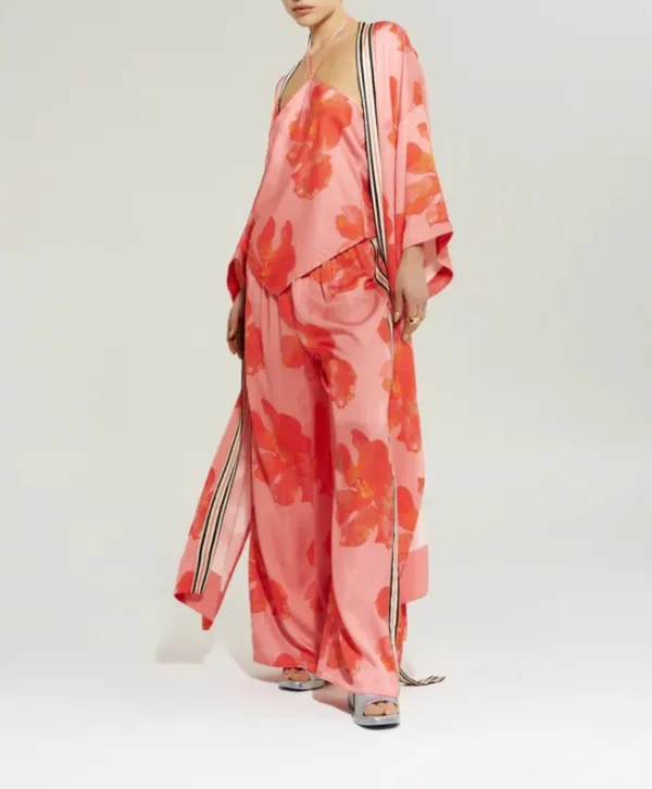 Peach Floral Wide-Leg Pants