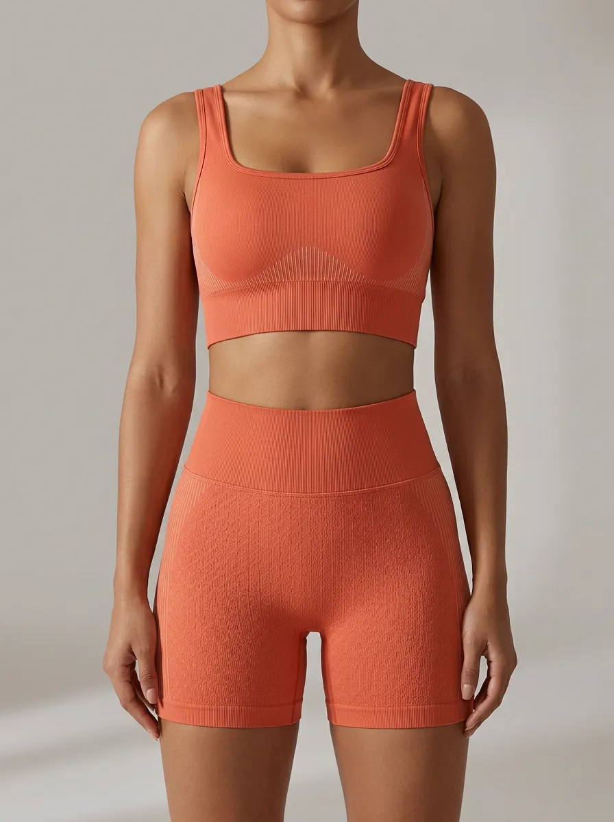 Easy-Wear Ribbed Texture Seamless Design Sport Look Women's Tank Top And Sports Shorts Set