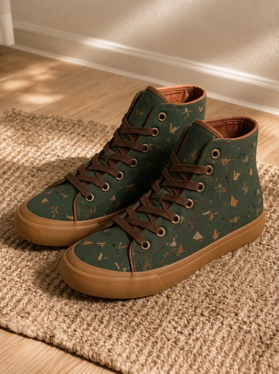 Men's Geometric Origami Crane Printed Canvas Shoes