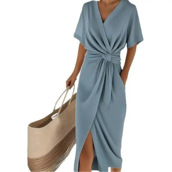 Women's Wrap V-Neck Slit Summer Dress