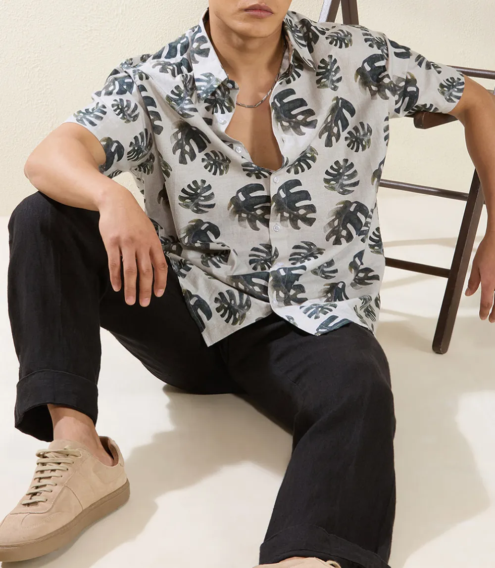 Textured Half Sleeve Printed Men's Formal Shirt